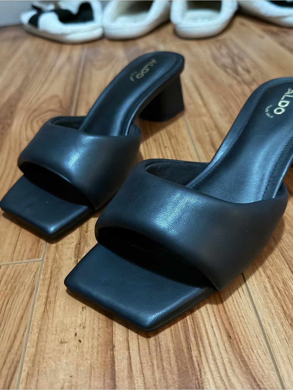 ALDO Black Square-Toe Block Heel Slide Mules